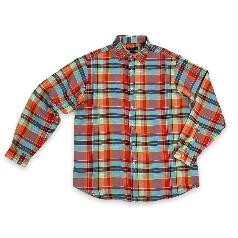 Cremieux Collection Shirt Mens Large Multicolor Button Down Linen Long Sleeve